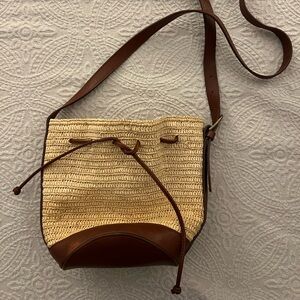 Brown and Tan Woven Crossbody Bag